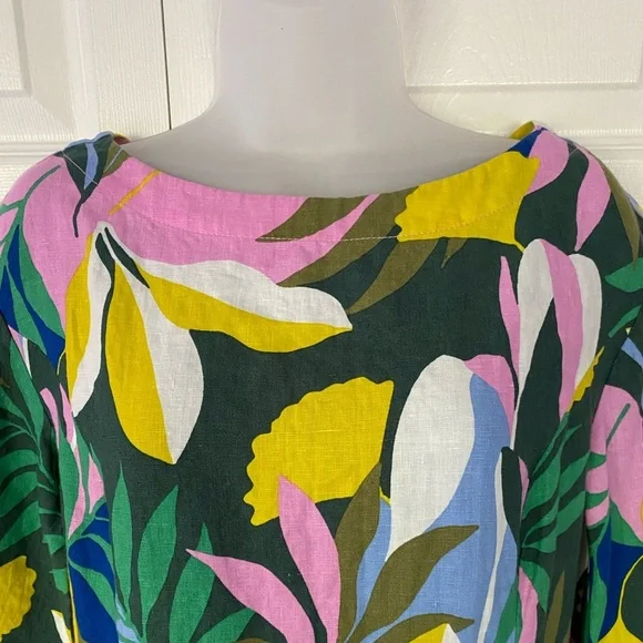 Boden Laurie Linen Mini Dress in Plum Blossom Tropical Flora Sleeves Size 6 - Picture 8 of 15